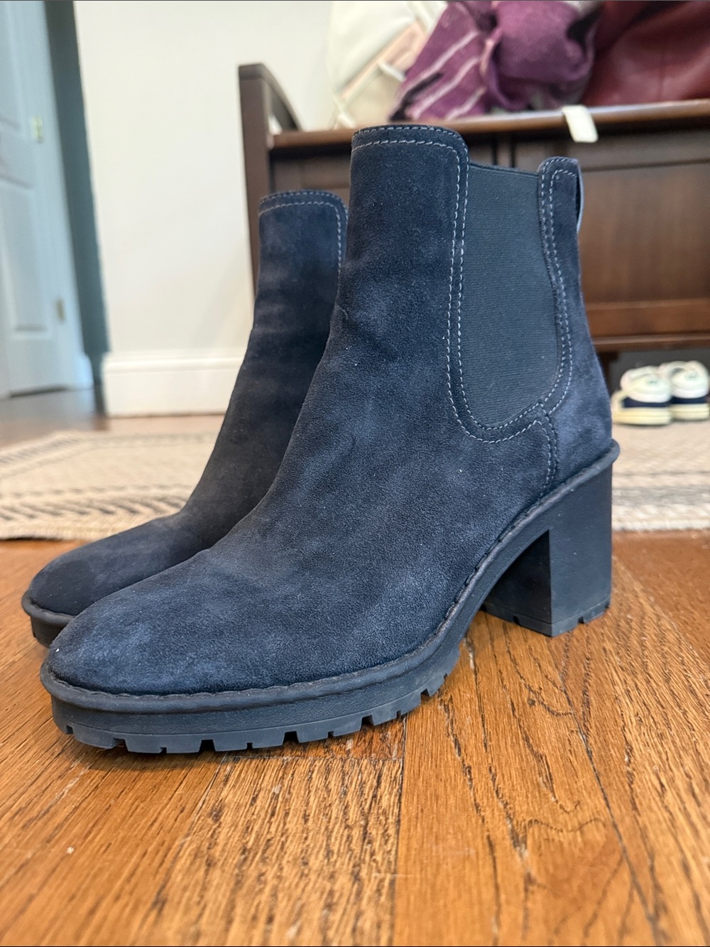 Vince Navy Suede Lug-Sole Chelsea Booties